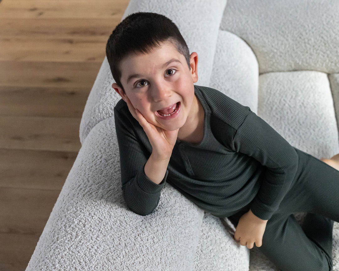 Deep Forest Green Waffle Two Piece Long Pajama Set