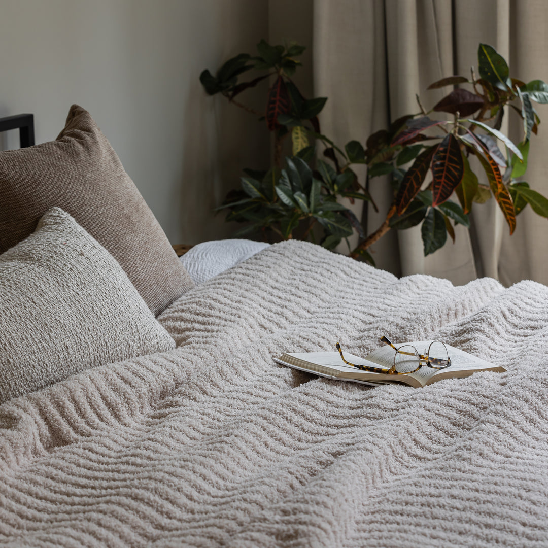 Blushing Beige Ribbed King Sized Bed Blanket