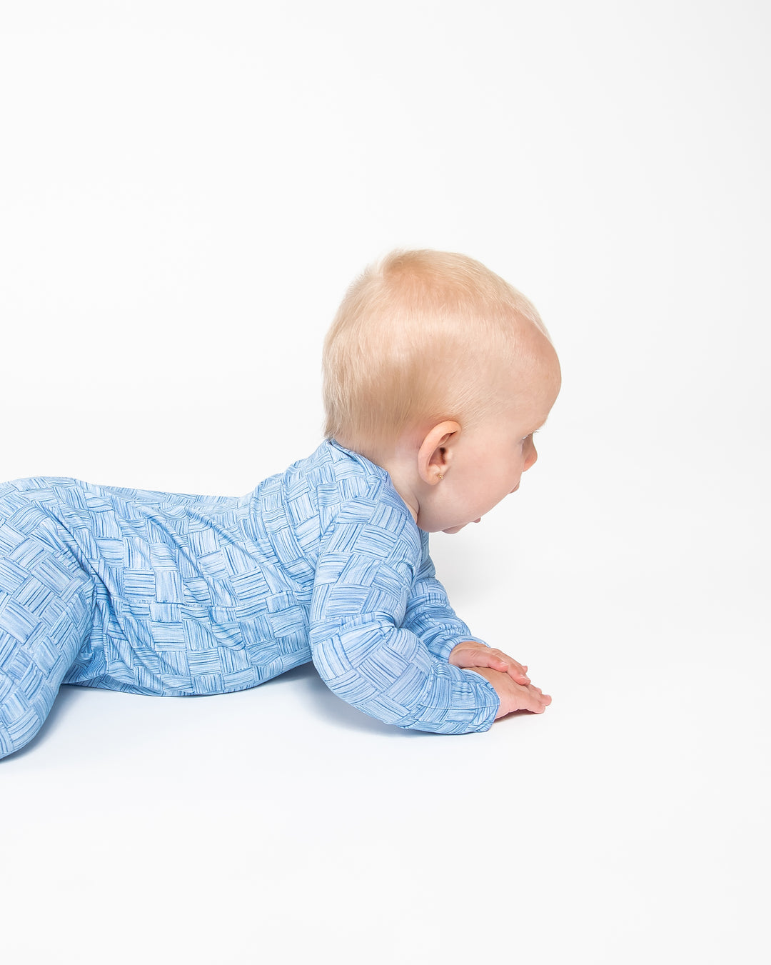 Convertible Footed Onesie - Blue Watercolour Checker
