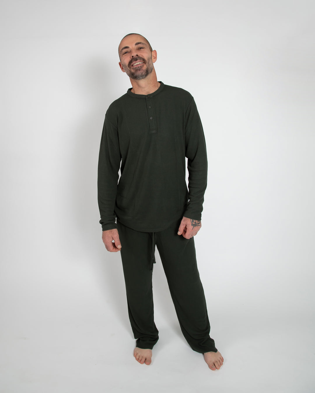 Deep Forest Green Waffle Unisex Long Pajama Set