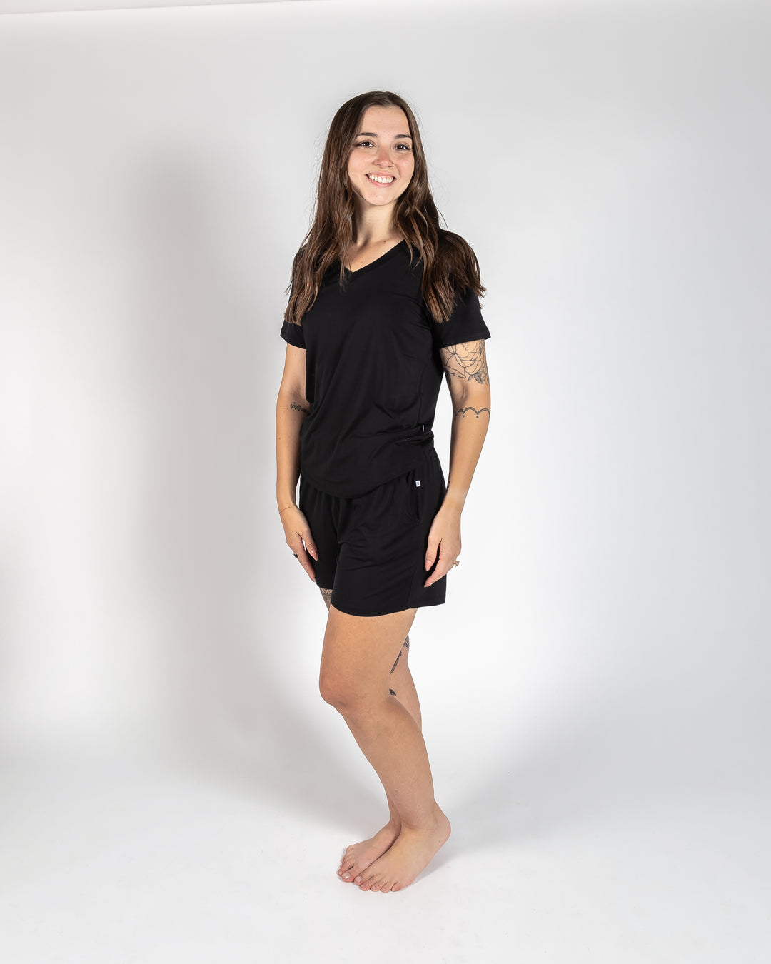 Ladies T-Shirt & Short PJ Set - Basic Black