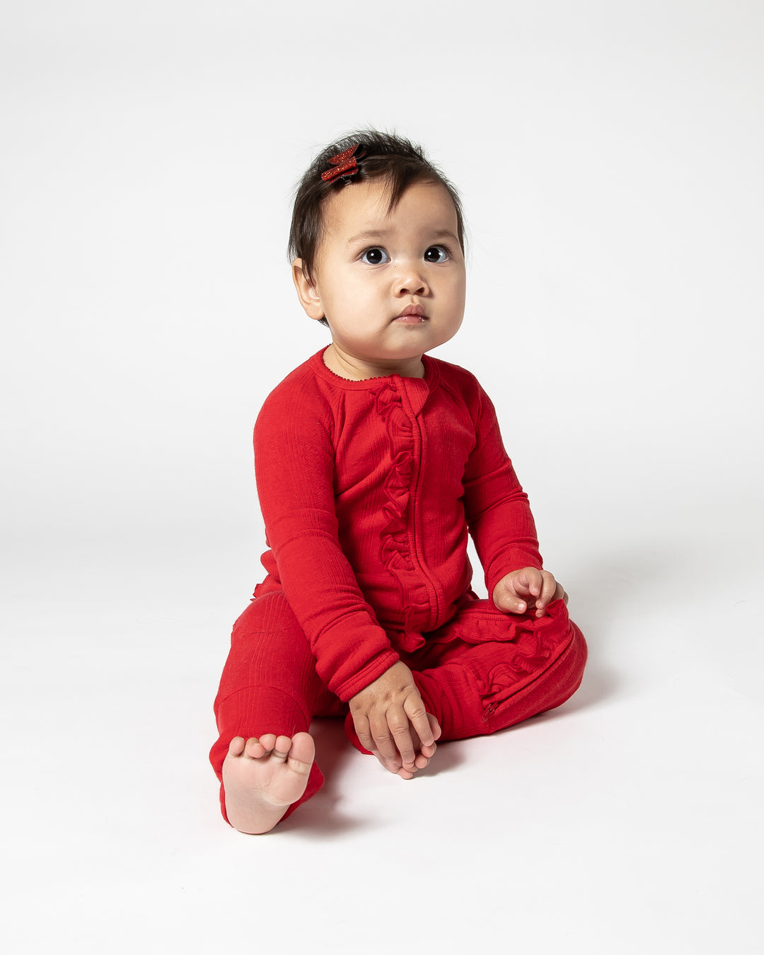 Red Ruffled Convertible Footed One Piece