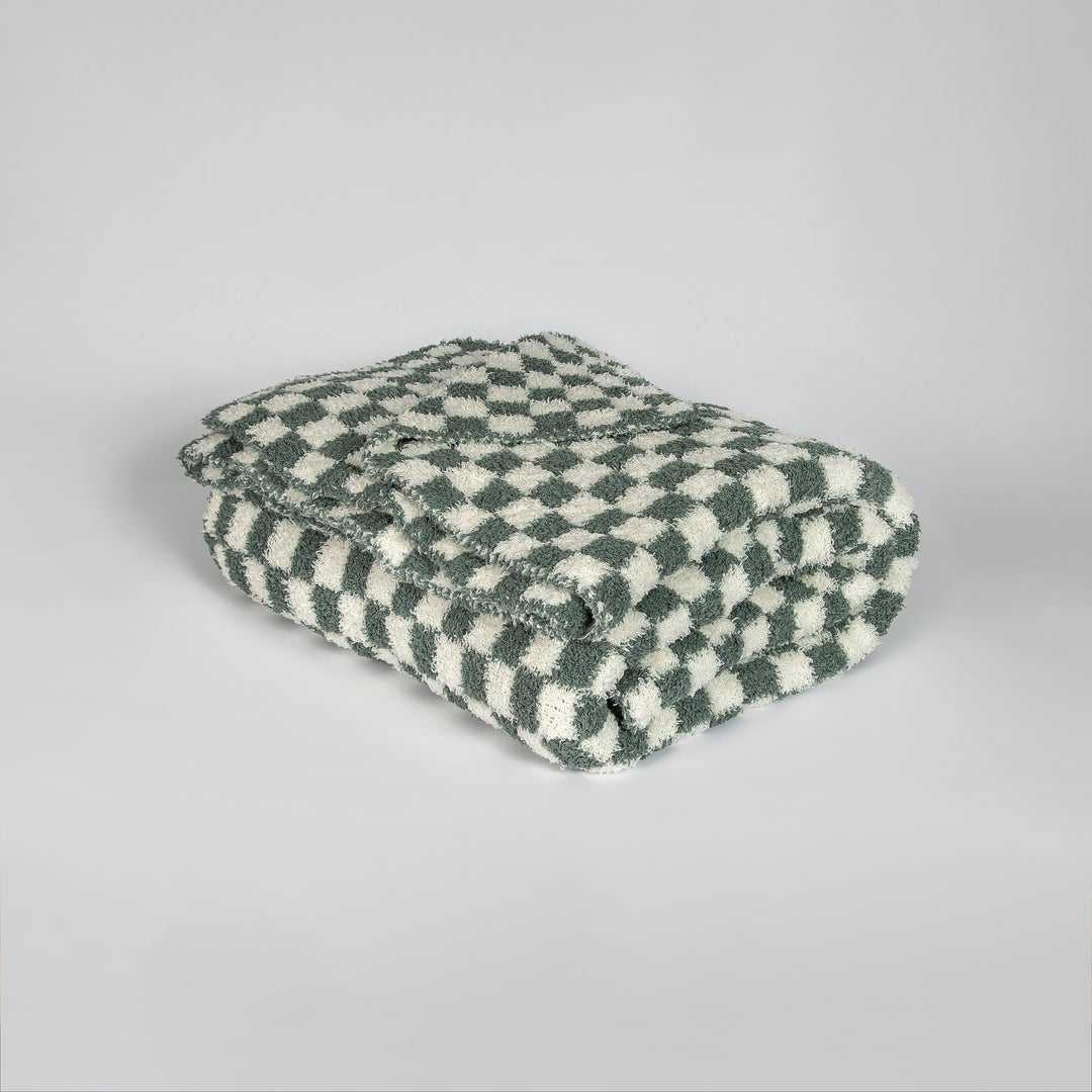 Baby's Breath & Forest Green Check Print Throw
