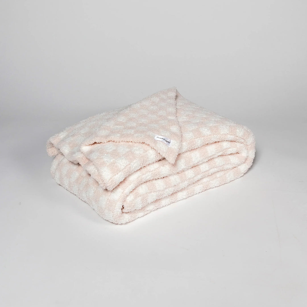 Baby Pink Check Print Extended Throw