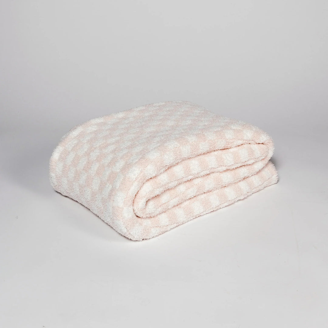 Baby Pink Check Print Extended Throw