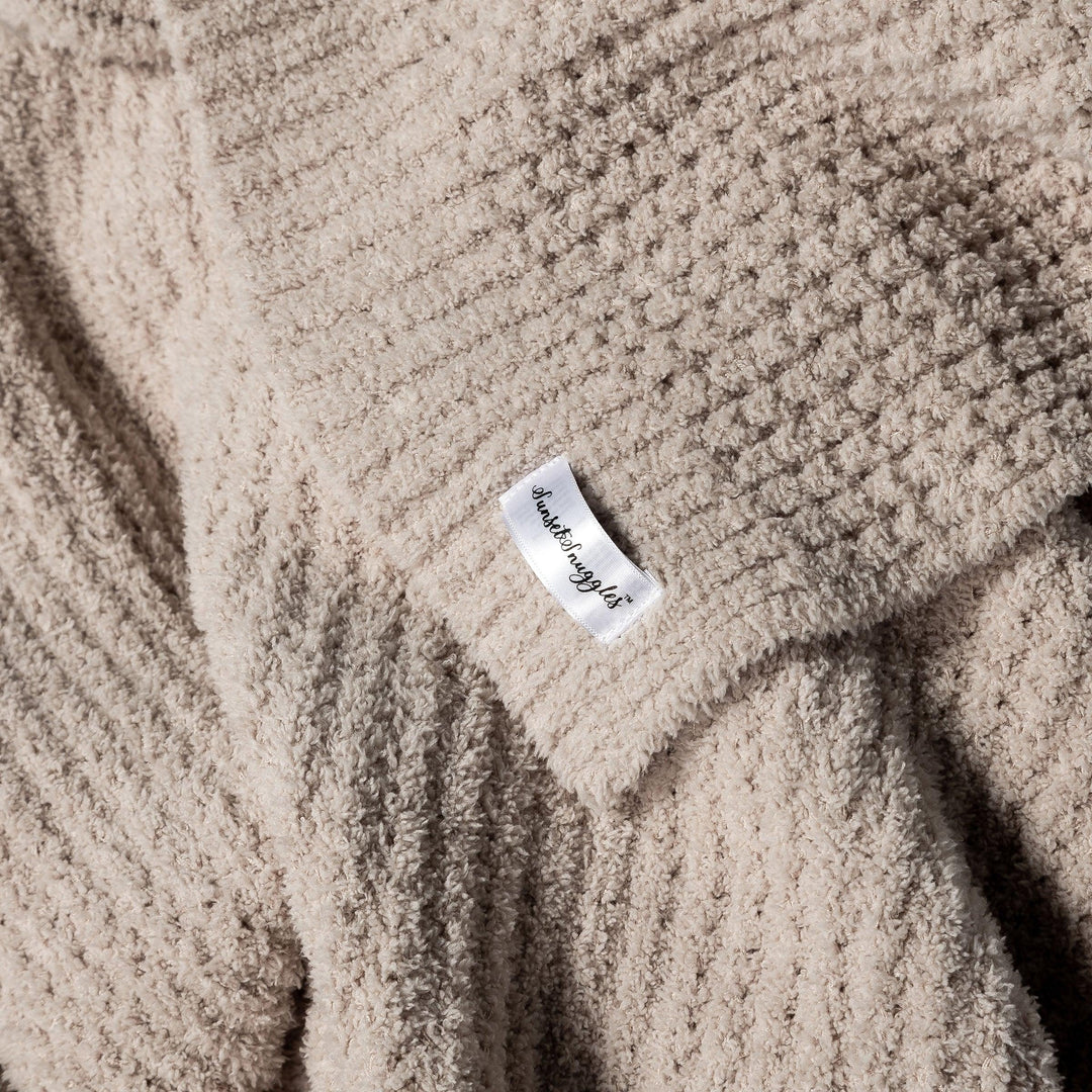 Waffle Print Beige Extended Throw