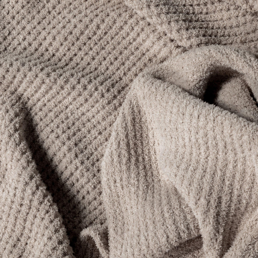 Waffle Print Beige Extended Throw