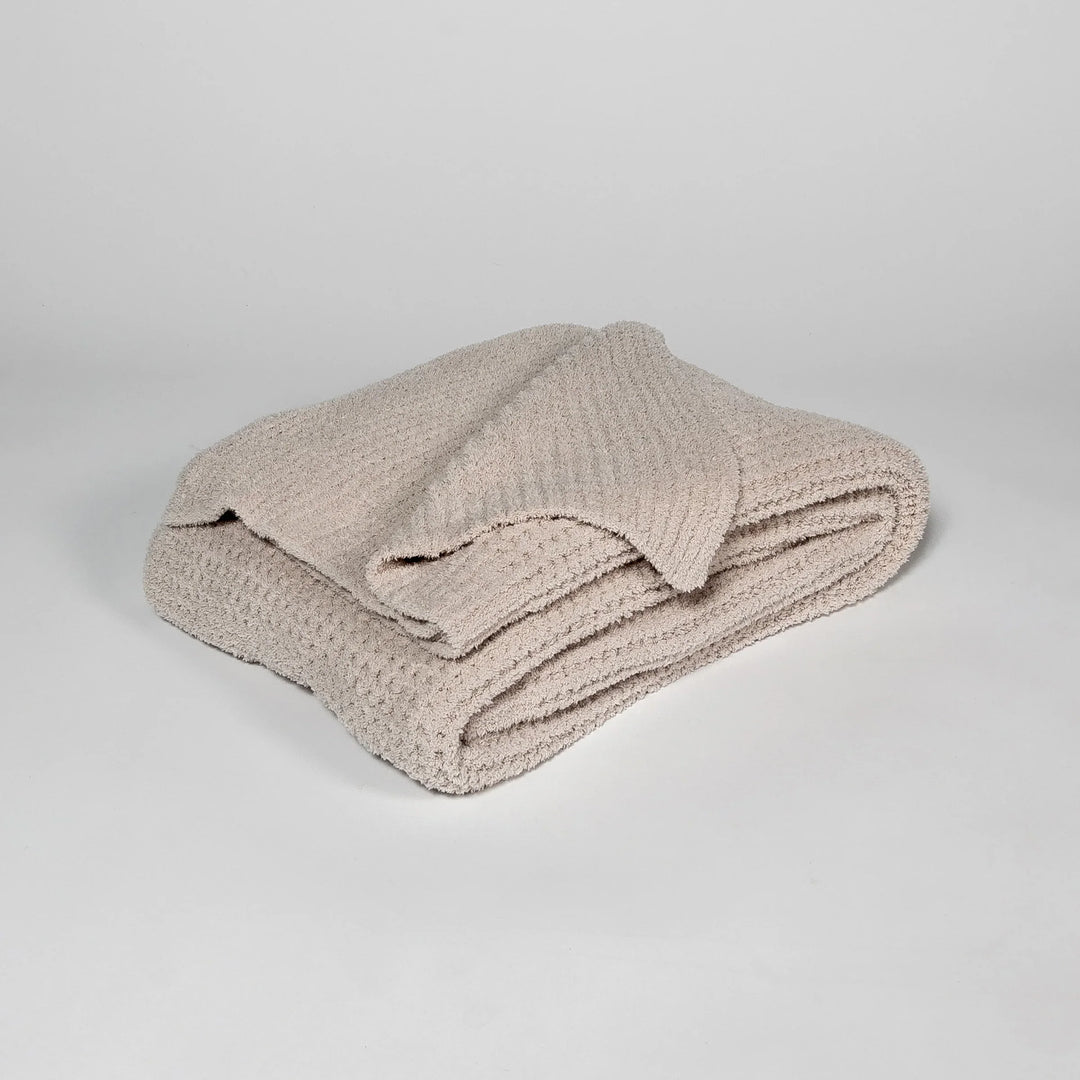 Waffle Print Beige Extended Throw
