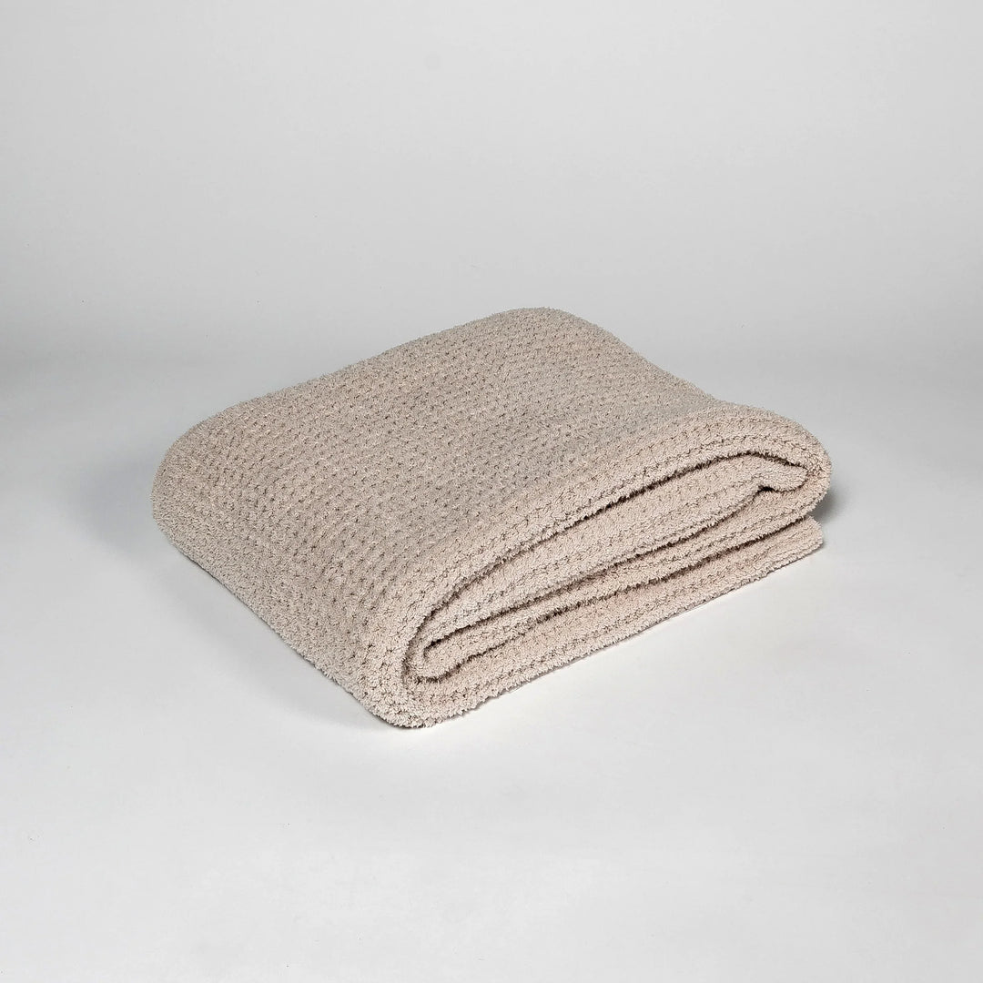 Waffle Print Beige Extended Throw