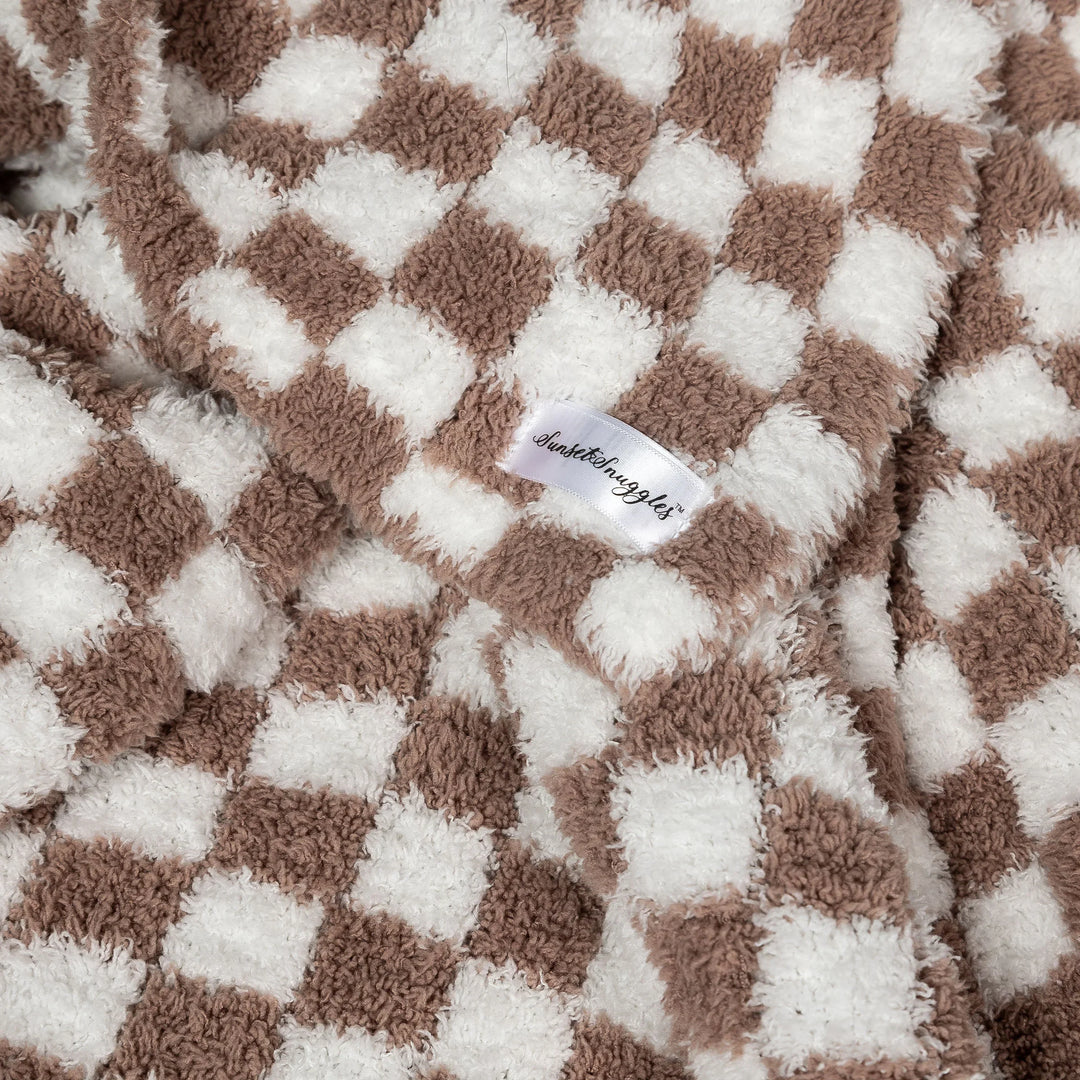Chocolate Milk & White Check Print Toddler Blanket