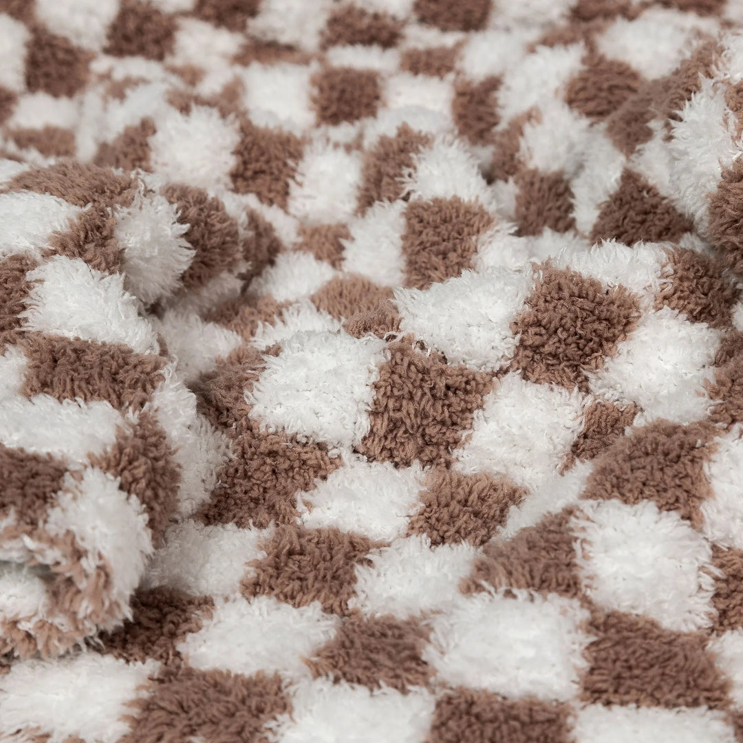 Chocolate Milk & White Check Print Toddler Blanket