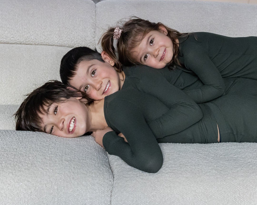 Deep Forest Green Waffle Two Piece Long Pajama Set