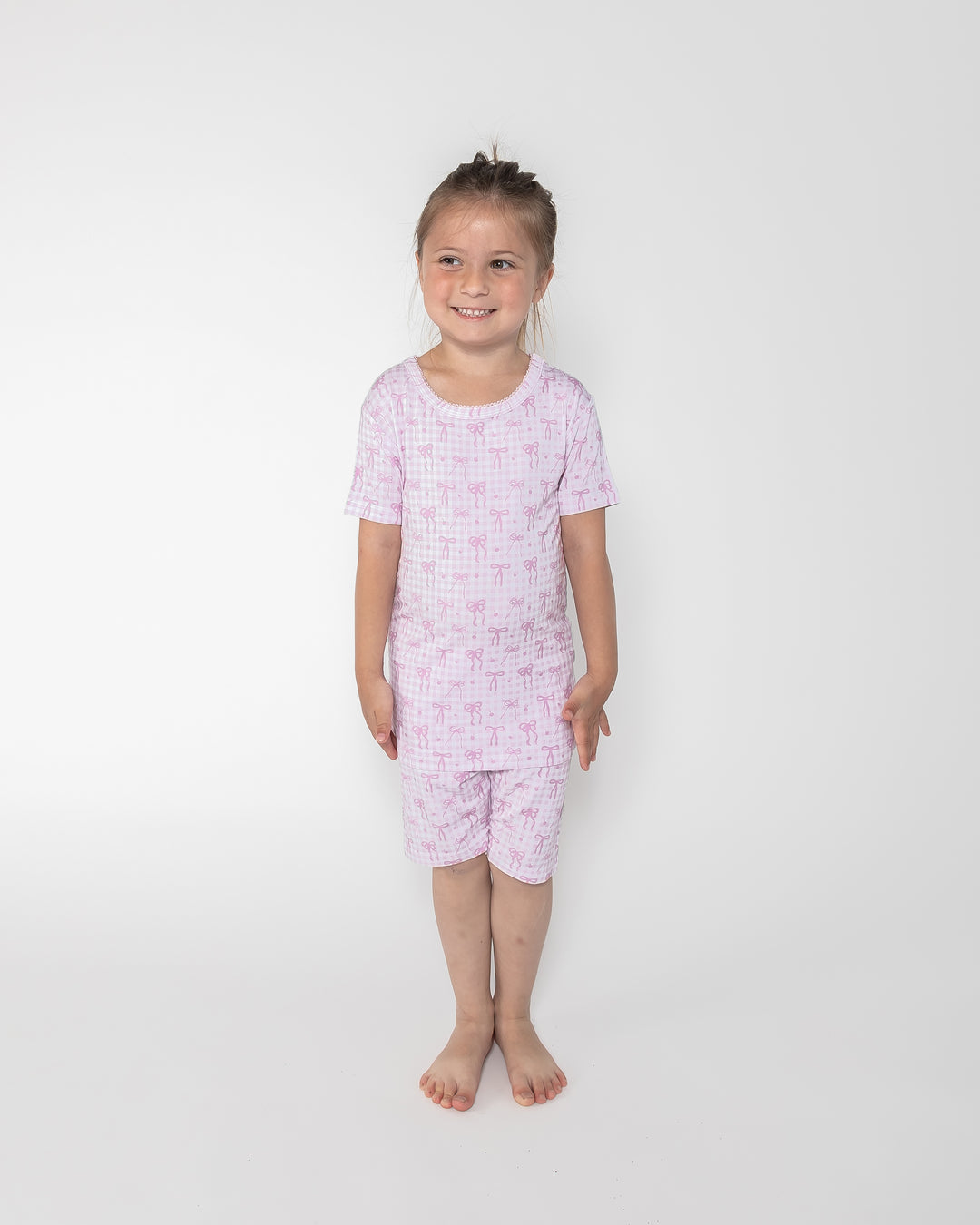 Kids Short PJ Set - Pink Gingham & Bows