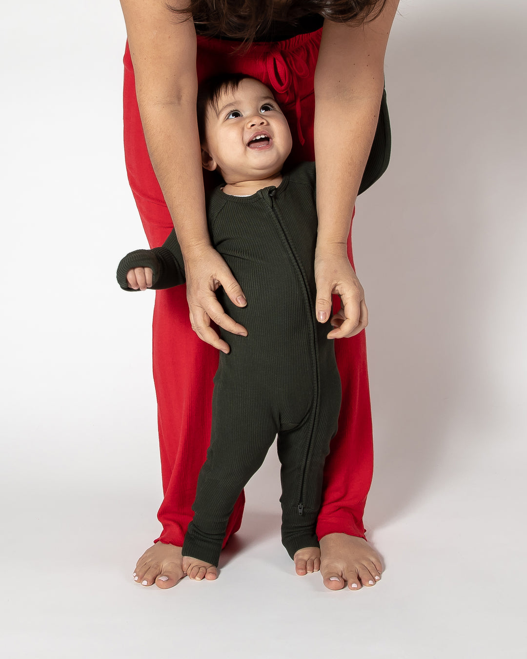 Deep Forest Green Waffle Convertible Footed One Piece