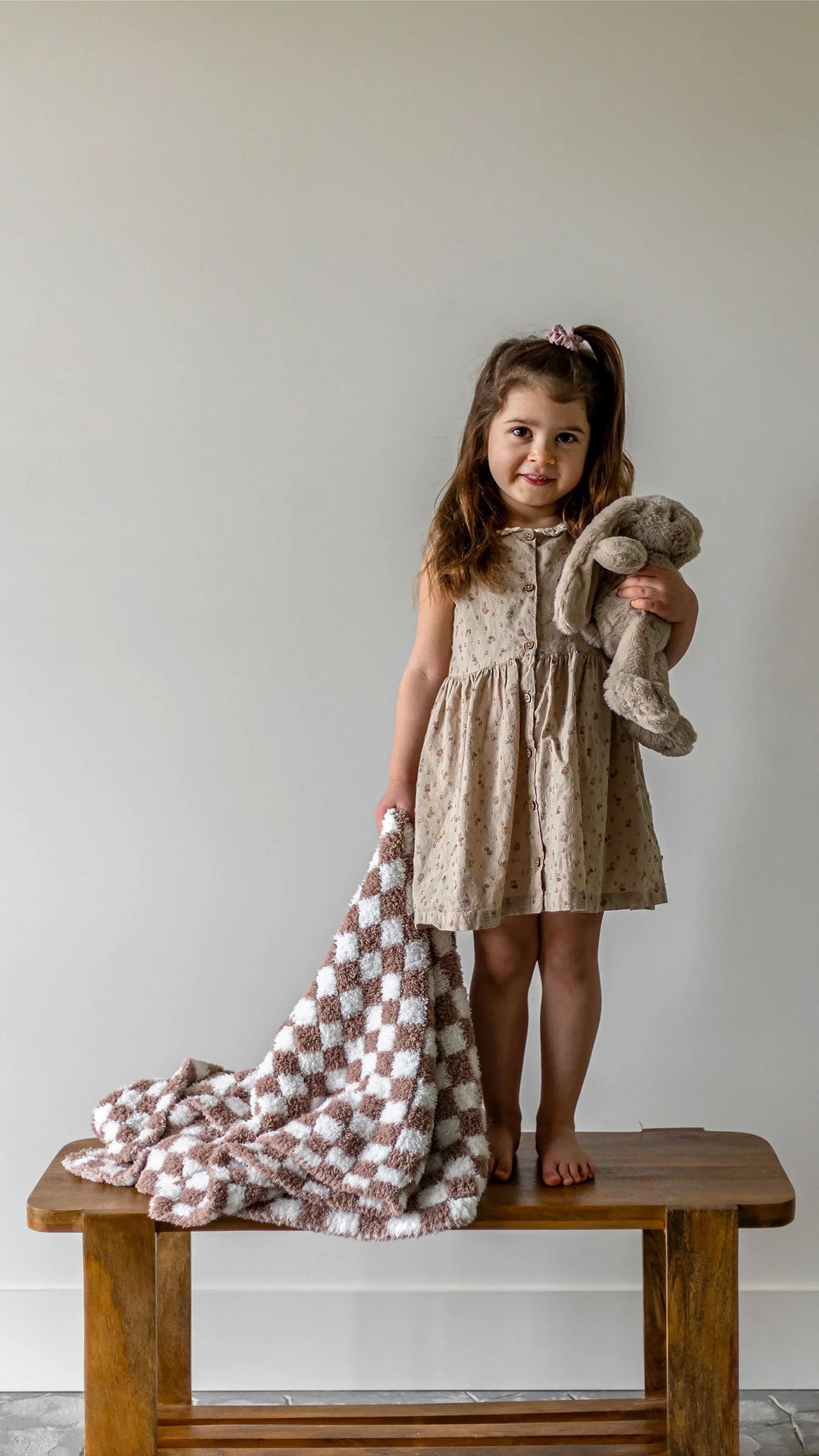 Chocolate Milk & White Check Print Toddler Blanket