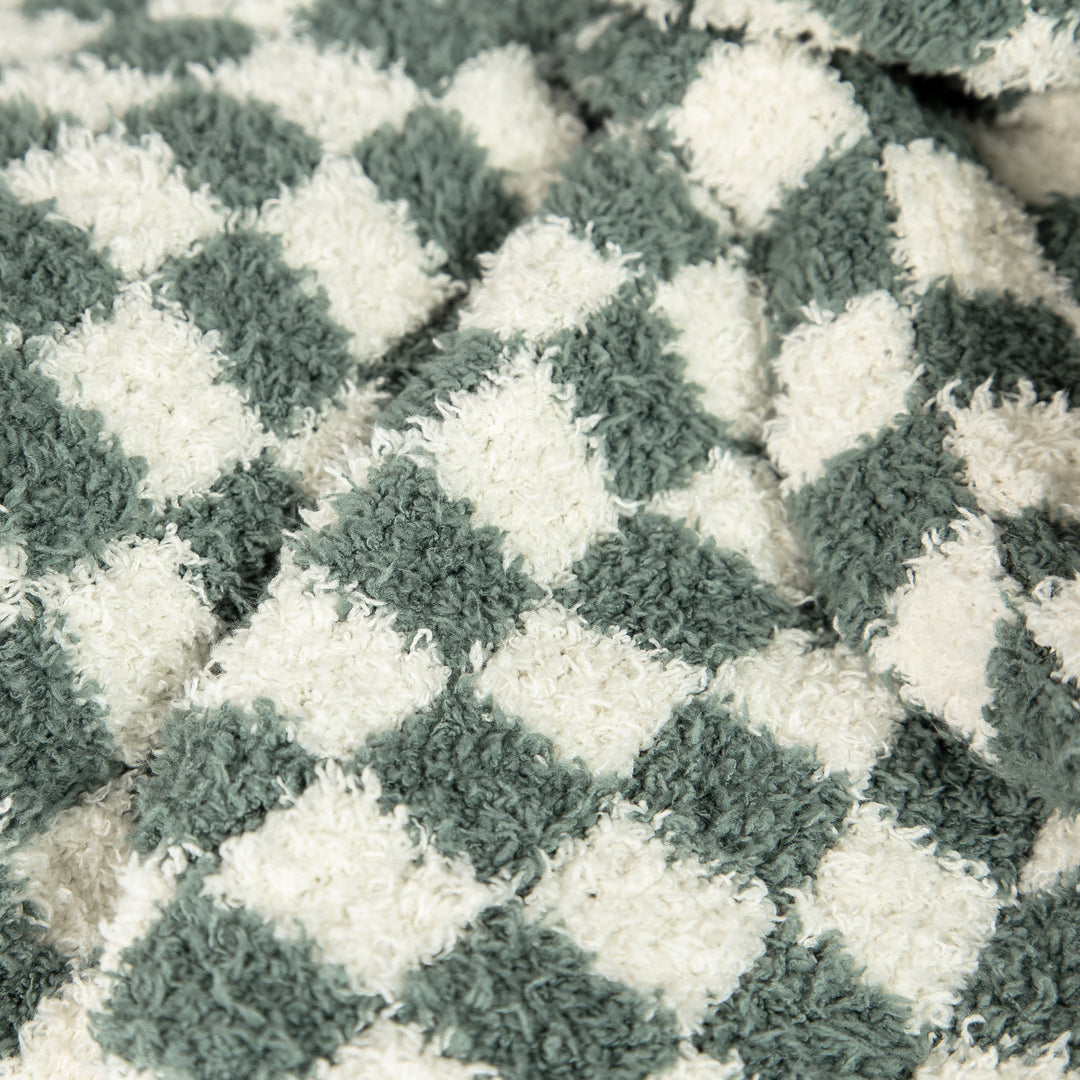 Baby's Breath & Forest Green Check Print Extended Throw