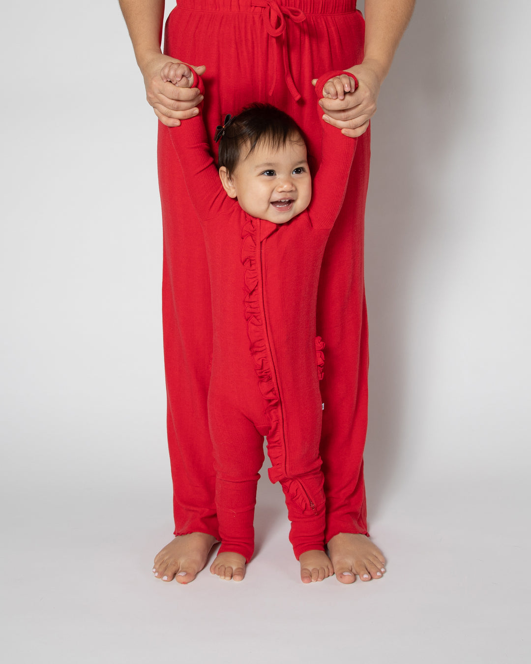 Red Ruffled Convertible Footed One Piece