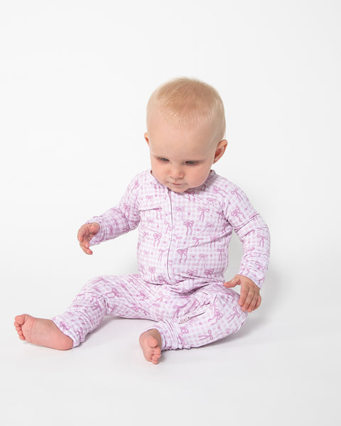 Convertible Footed Onesie - Pink Gingham & Bows