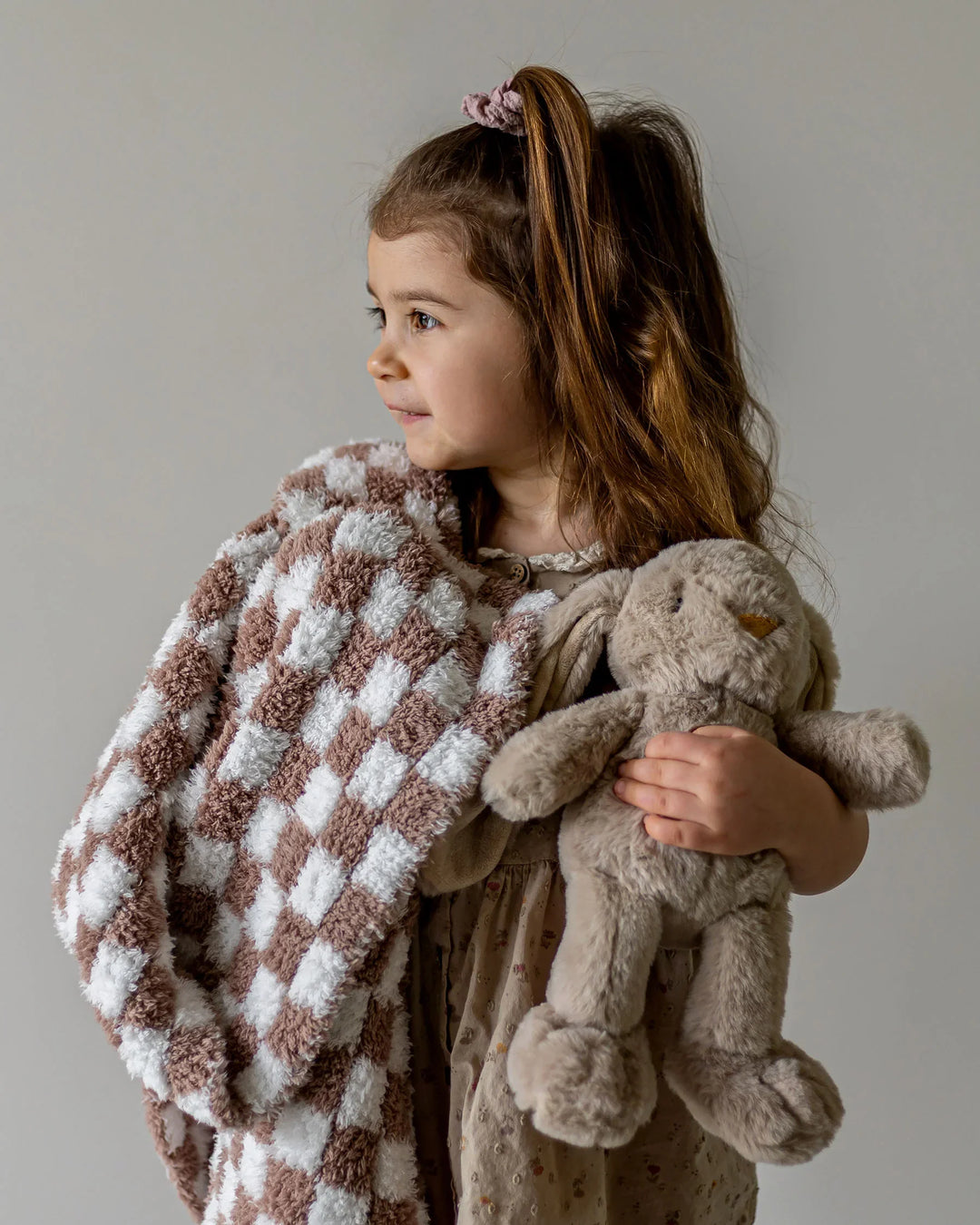 Chocolate Milk & White Check Print Toddler Blanket