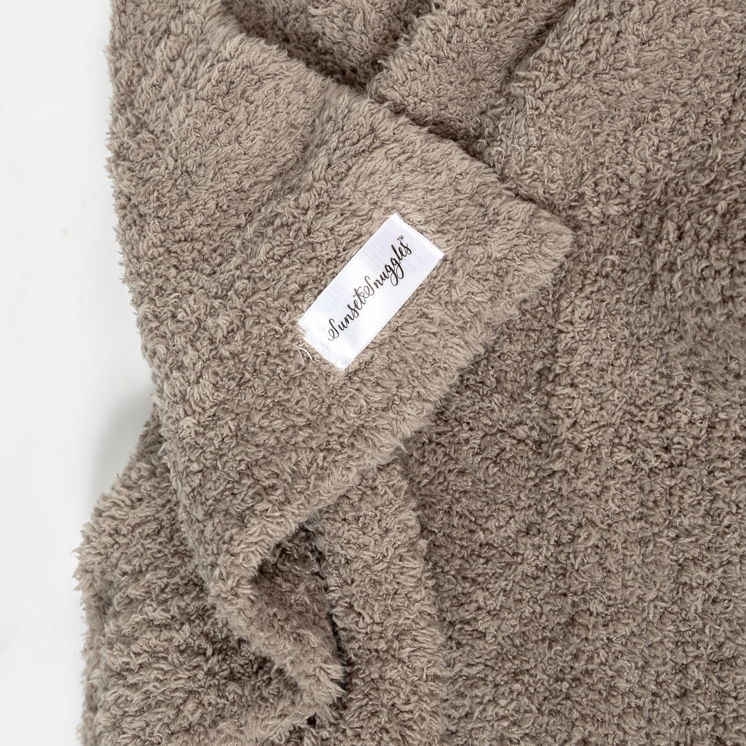 Dark Greige Solid Ribbed Border Extended Throw
