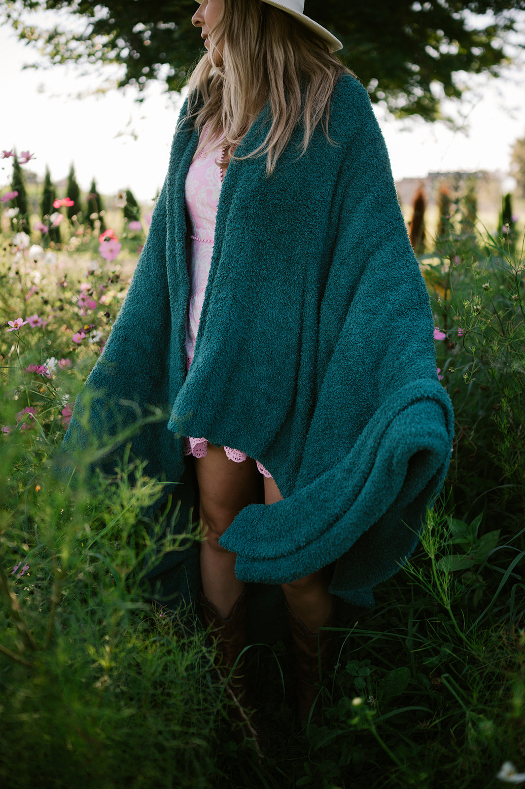 Christmas Green Solid Double Layered Print Throw