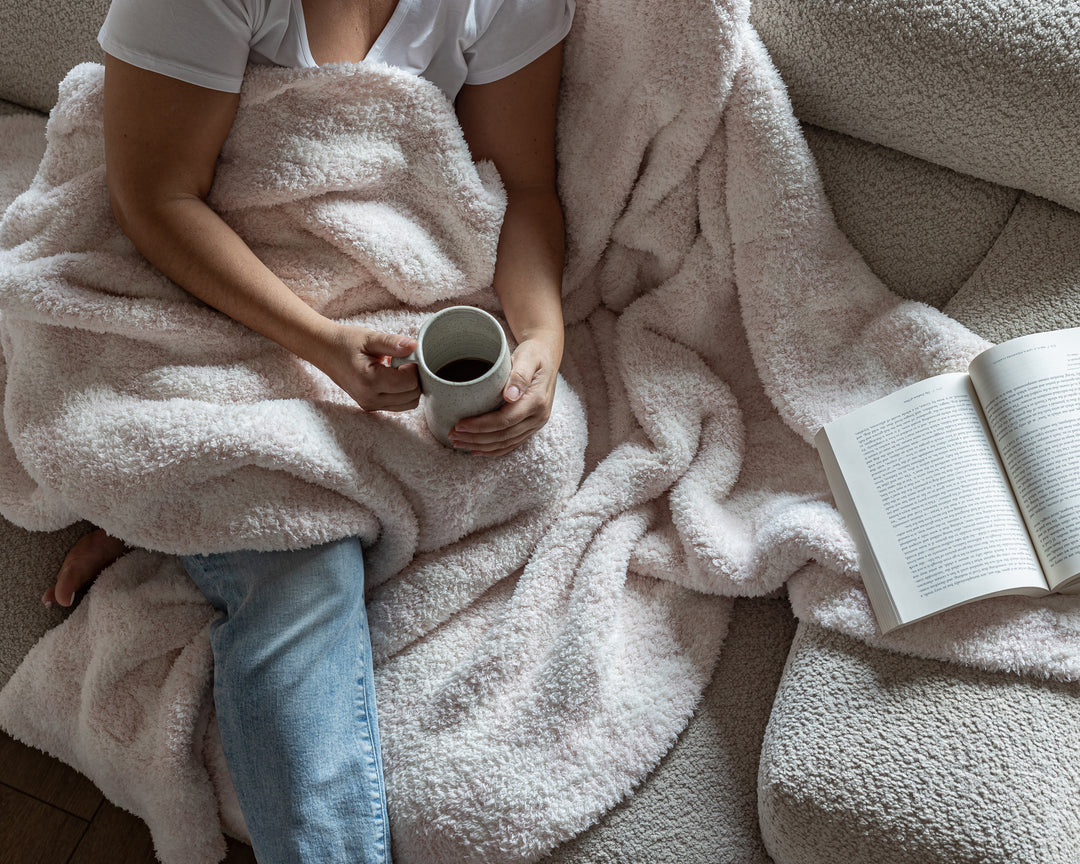 Primrose Pink and Soft White Vintage Floral Print Extended Throw