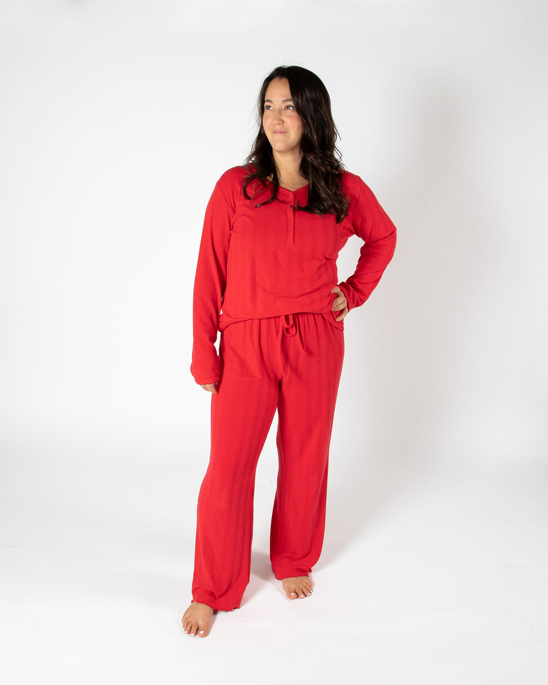 Red Ladies Long Pajama Set