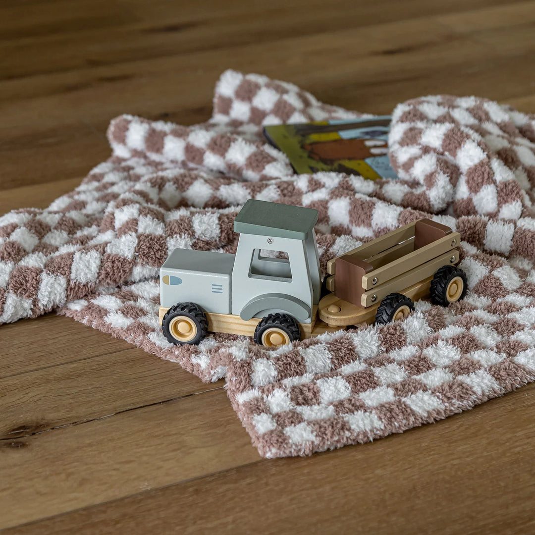 Chocolate Milk & White Check Print Toddler Blanket