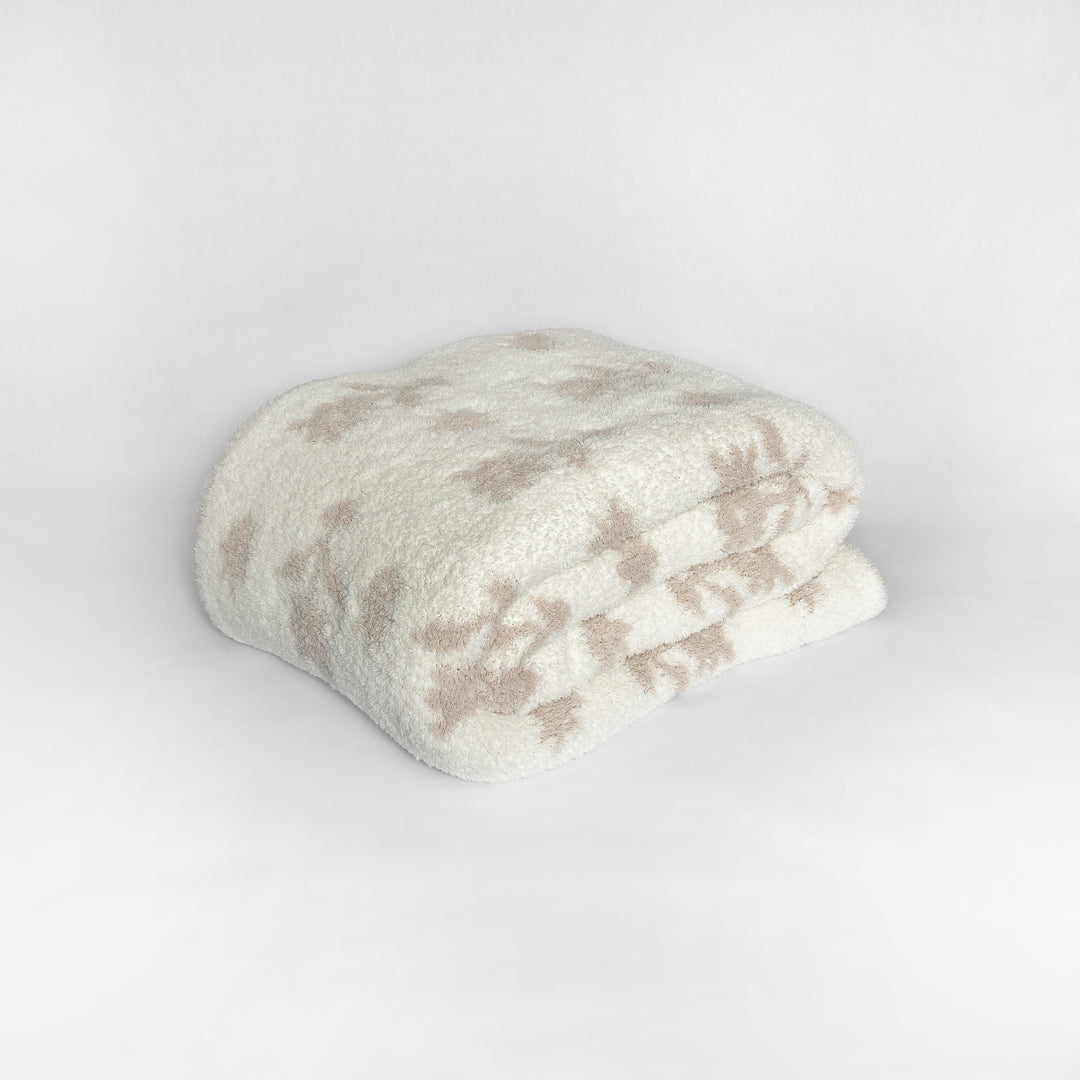 Flower Print Blushing Beige and White Extended Throw