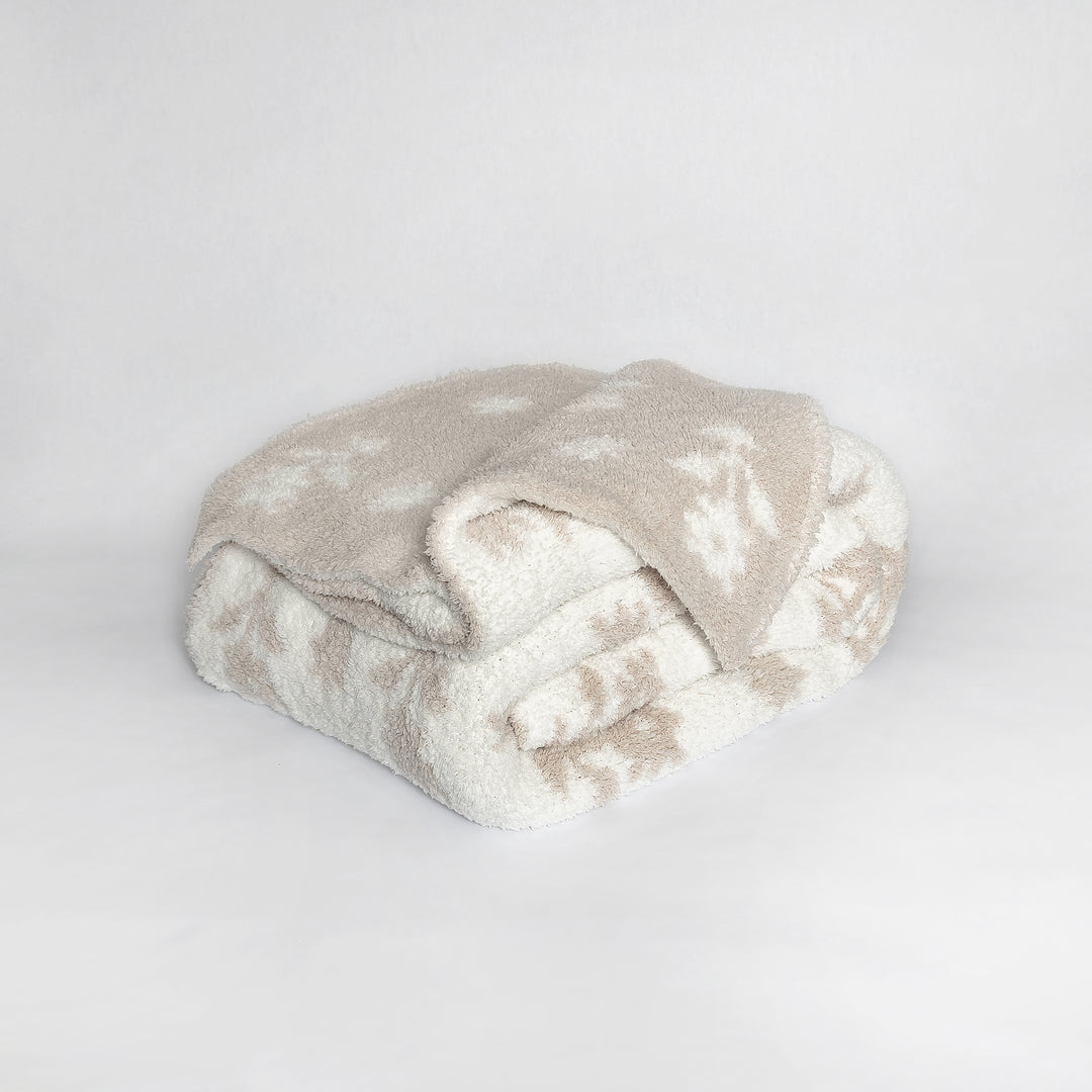 Flower Print Blushing Beige and White Extended Throw