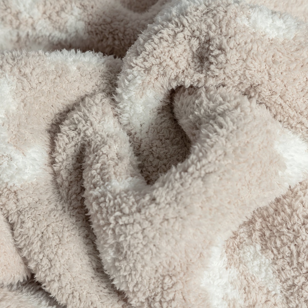 Flower Print Blushing Beige and White Extended Throw