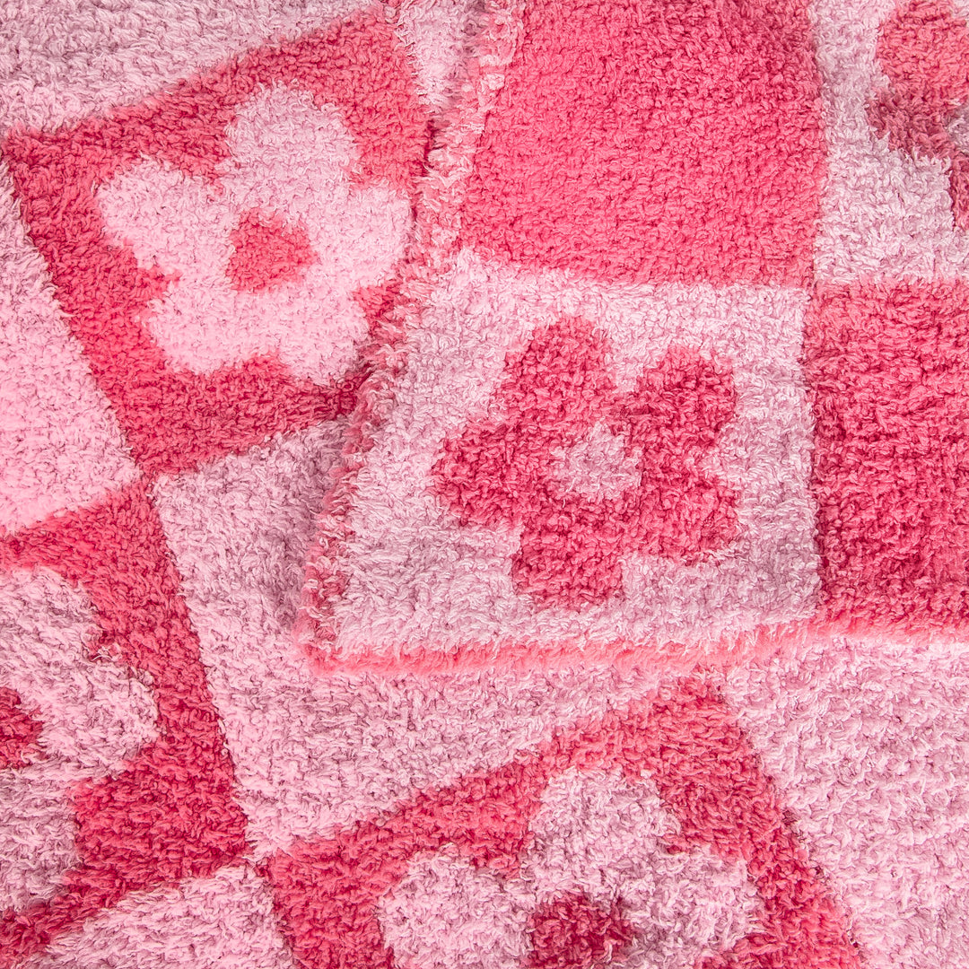 Hot Bright Pink Flower Power Checkerboard Print Lovey