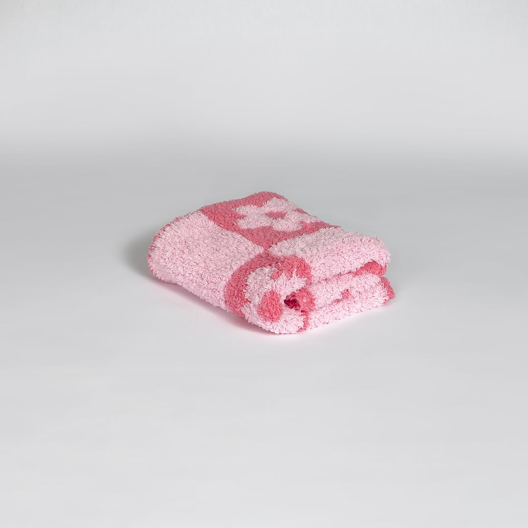 Hot Bright Pink Flower Power Checkerboard Print Lovey