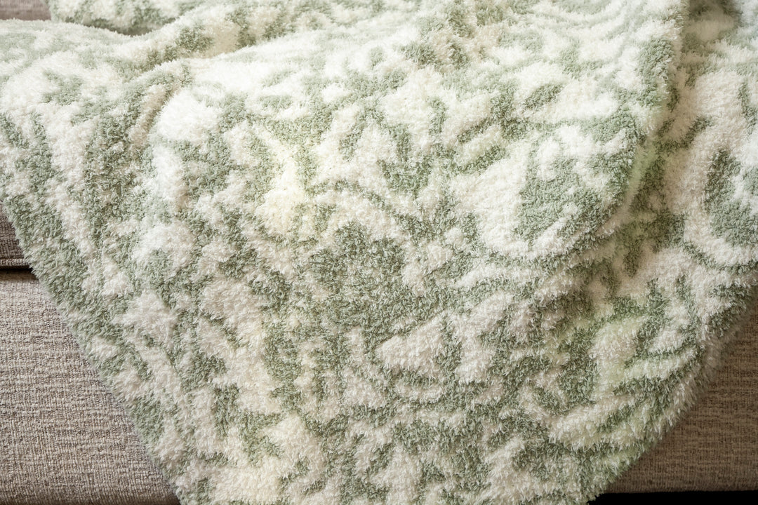 Desert Sage & White Fairy Garden Vine Print Throw