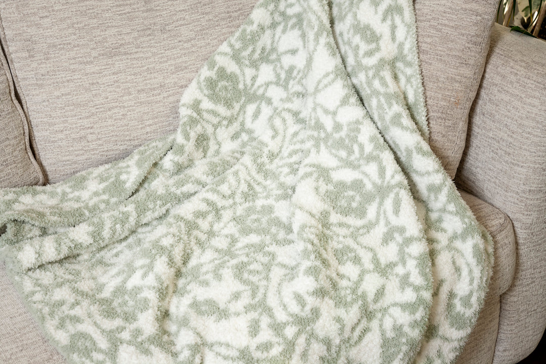 Desert Sage & White Fairy Garden Vine Print Throw