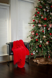Christmas Red Solid Double Layered Print Throw