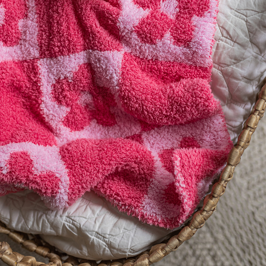 Hot Bright Pink Flower Power Checkerboard Print Lovey