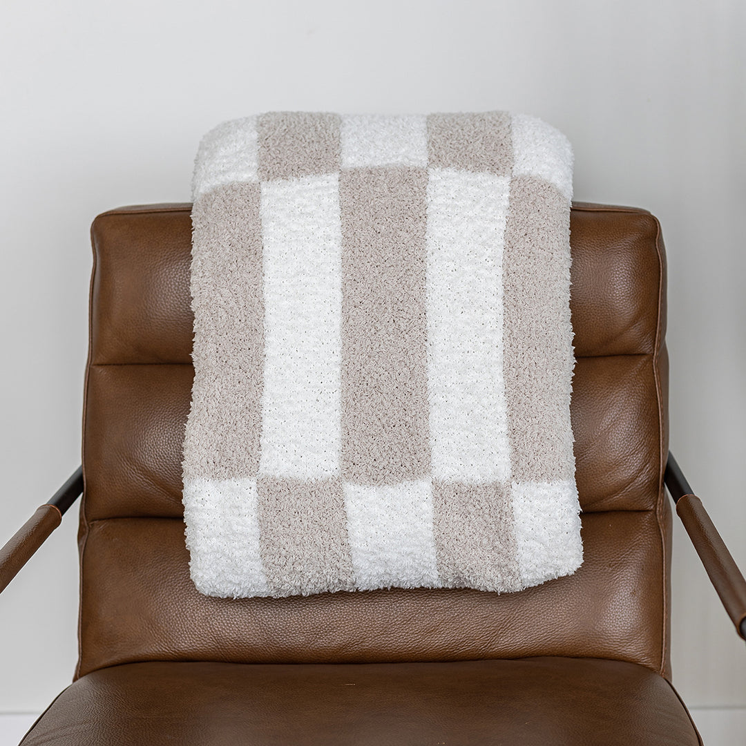 Blushing Beige and White Rectangular Check Print Throw