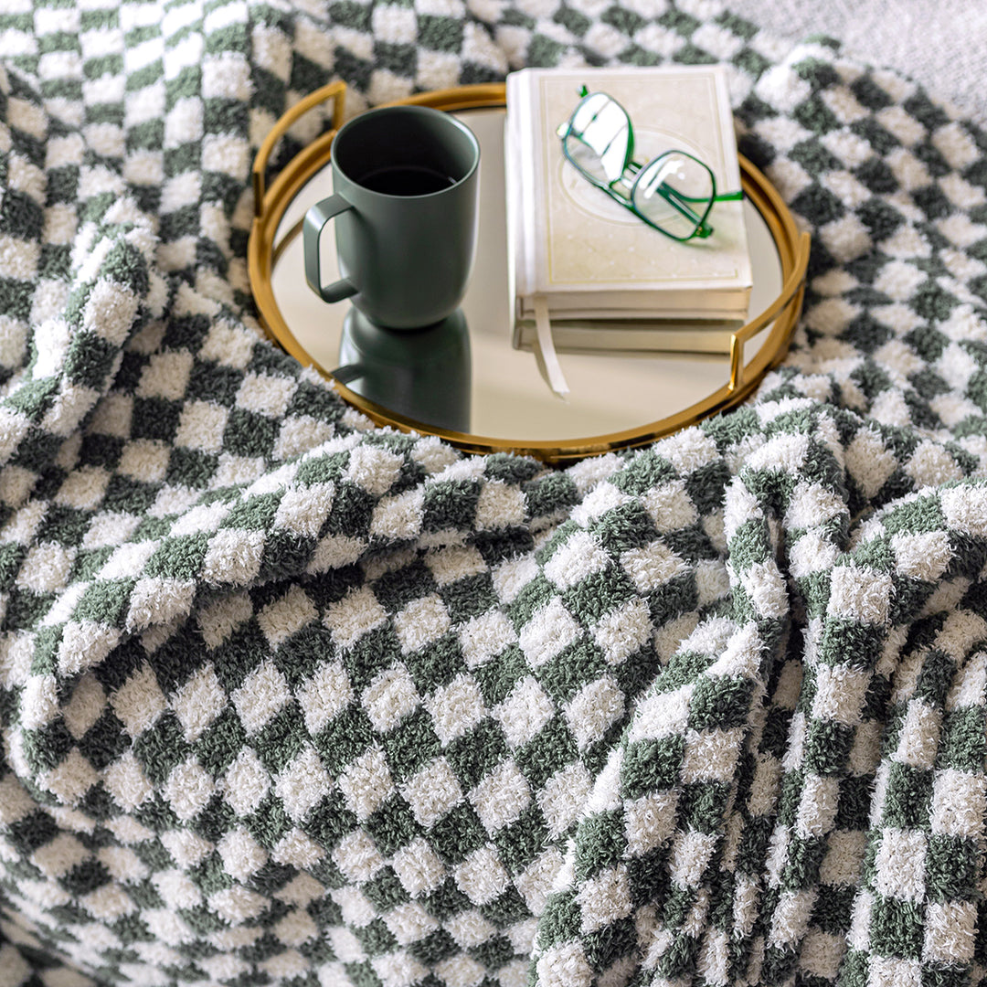 Baby's Breath & Forest Green Check Print Throw