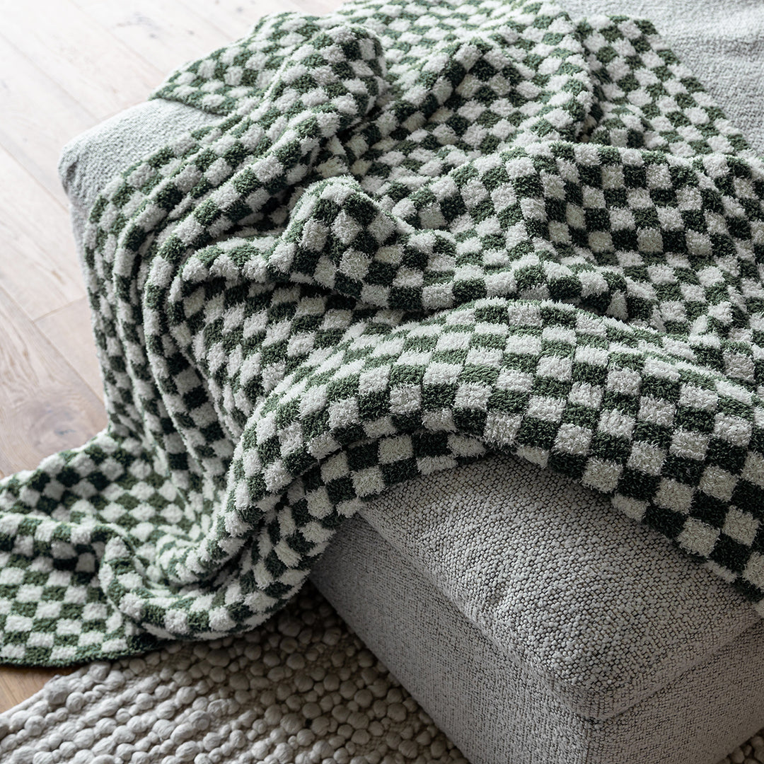 Baby's Breath & Forest Green Check Print Throw