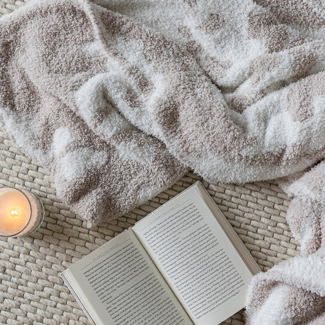 Blushing Beige & White Cow Print Throw