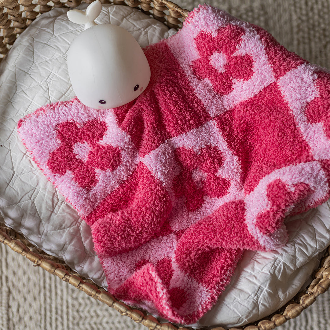 Hot Bright Pink Flower Power Checkerboard Print Lovey