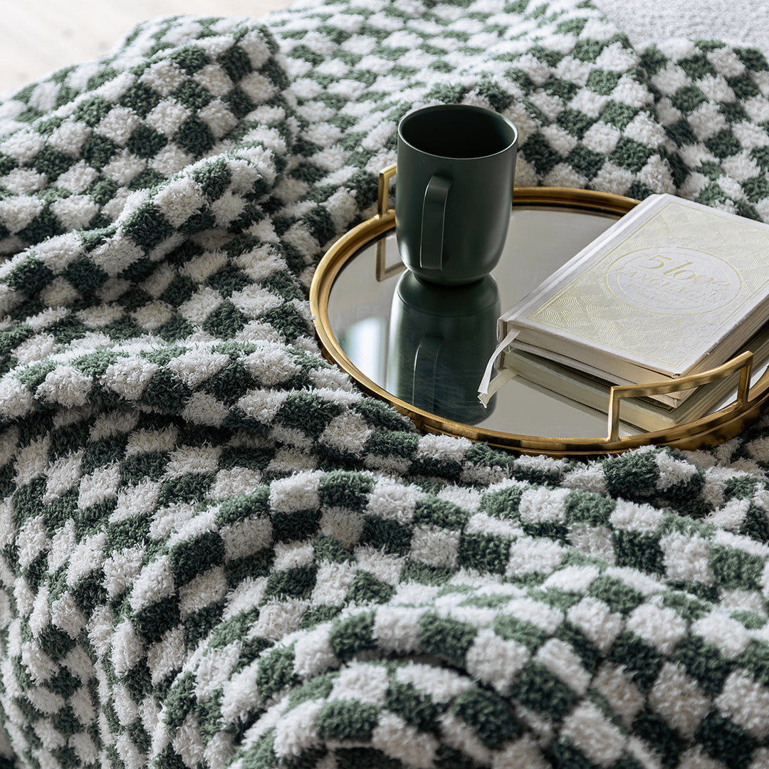 Baby's Breath & Forest Green Check Print Throw