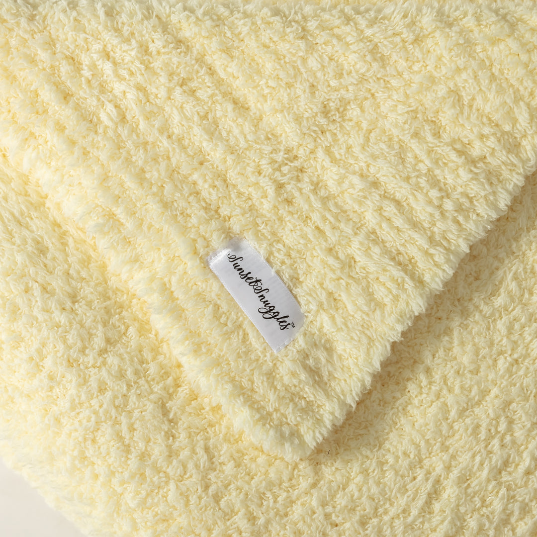 Pastel Yellow Solid Ribbed Border Extended Throw