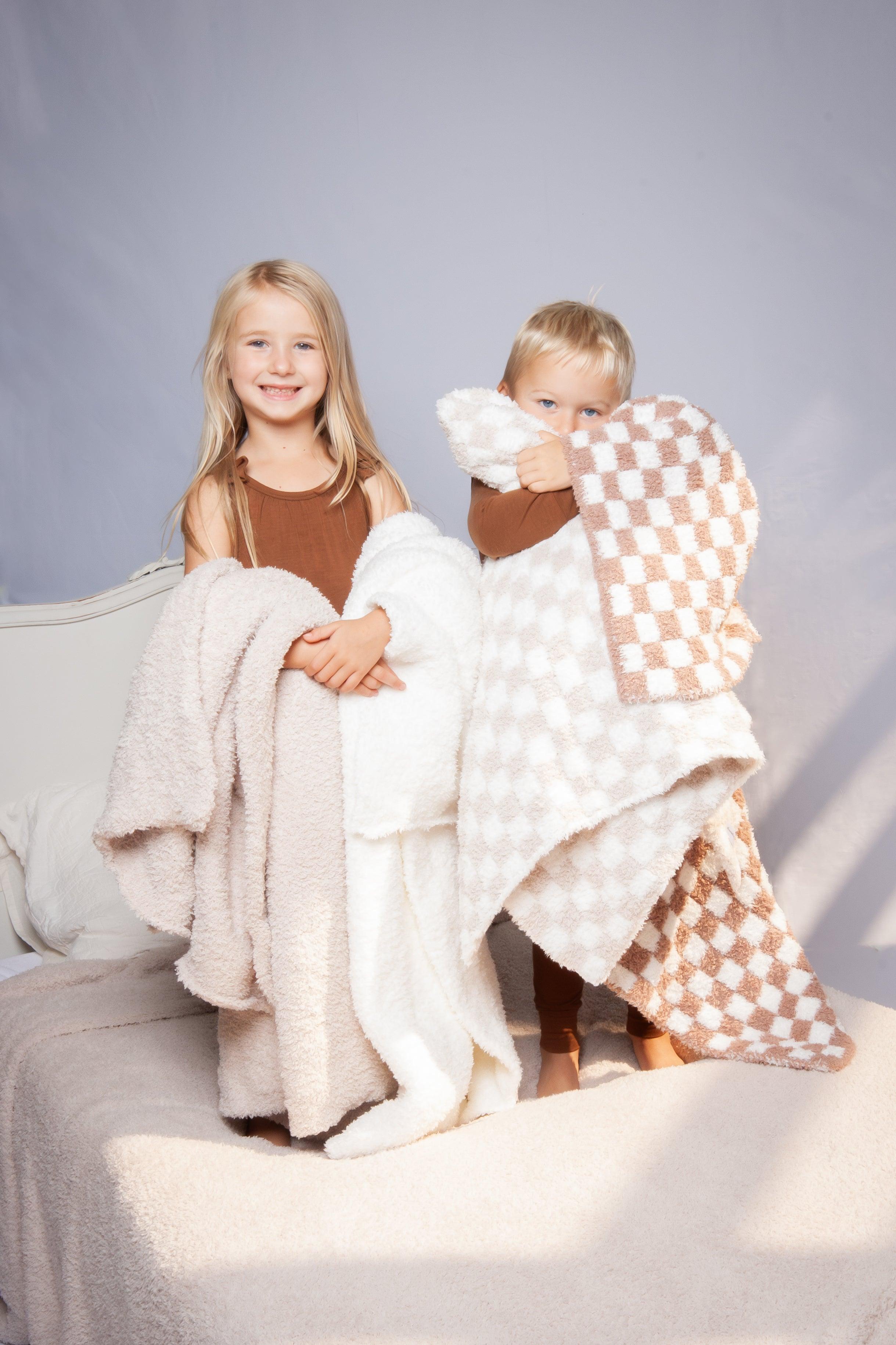 Chocolate Milk & White Check Print Toddler Blanket - Sunset Snuggles