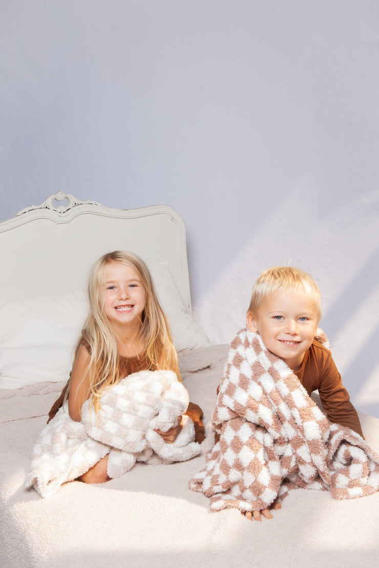 Chocolate Milk & White Check Print Toddler Blanket - Sunset Snuggles