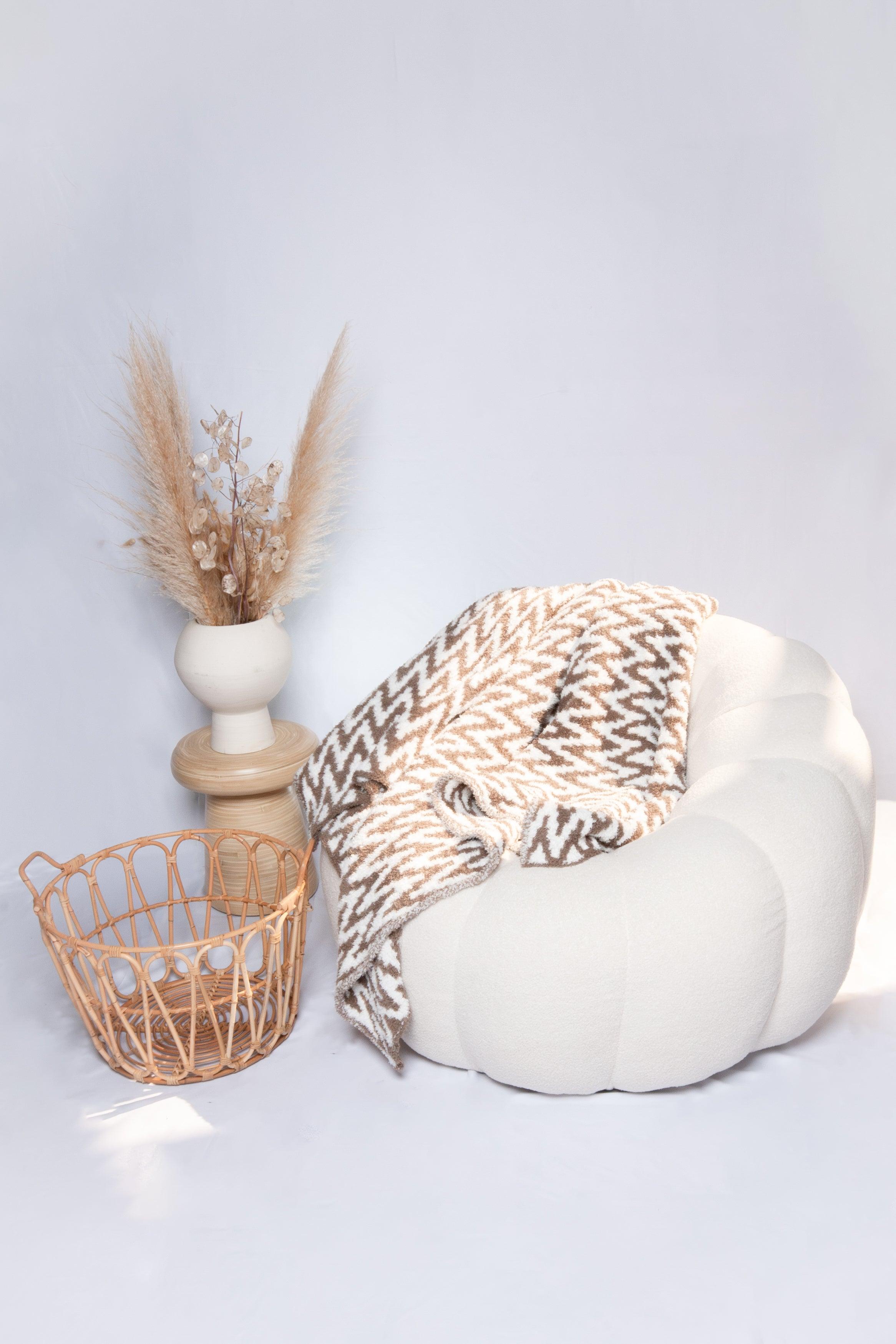 Mushroom & White Chevron Print Extended Throw - Sunset Snuggles