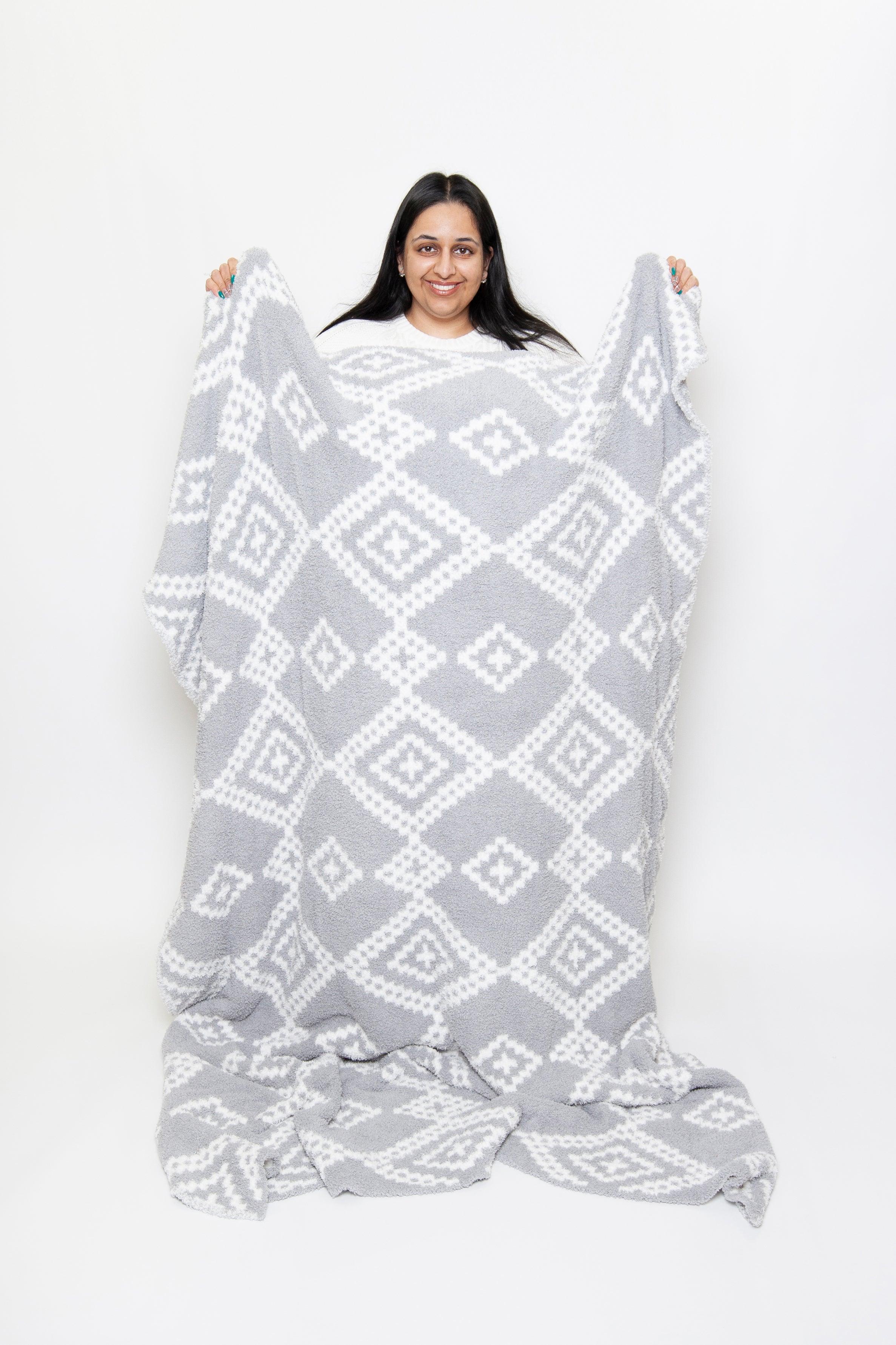 Grey & White Diamond Mosaic Print Throw - Sunset Snuggles