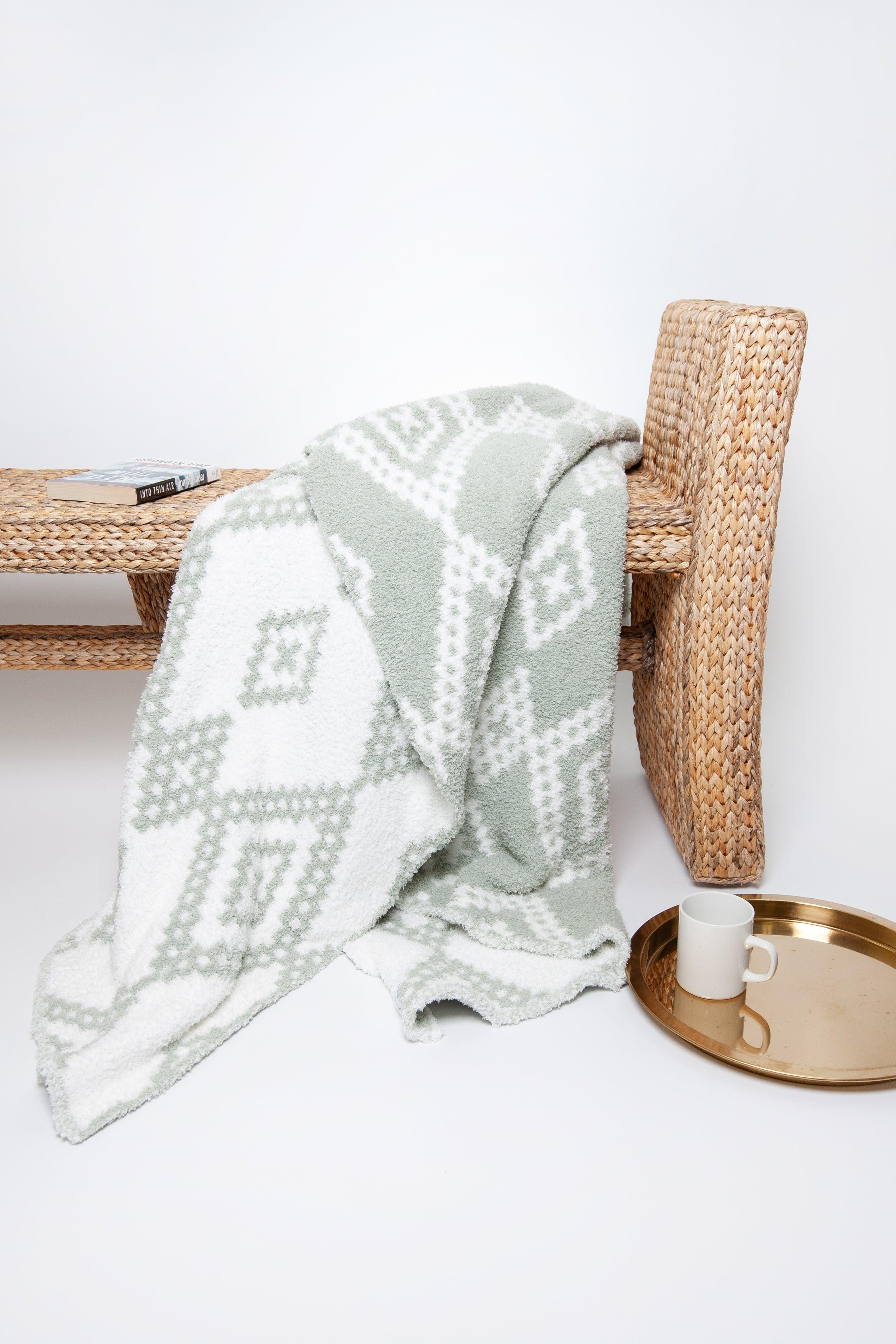 Desert Sage & White Diamond Mosaic Print Extended Throw - Sunset Snuggles