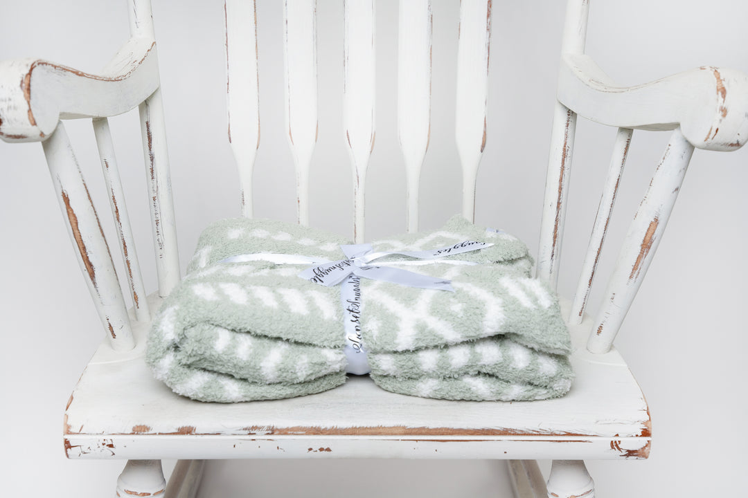 Desert Sage & White Diamond Point Print Toddler Blanket